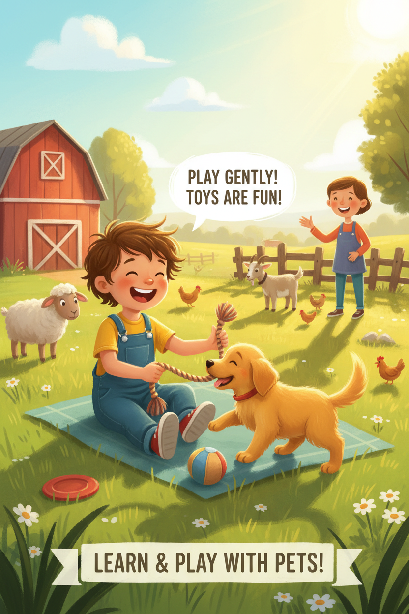 Child playing with puppy